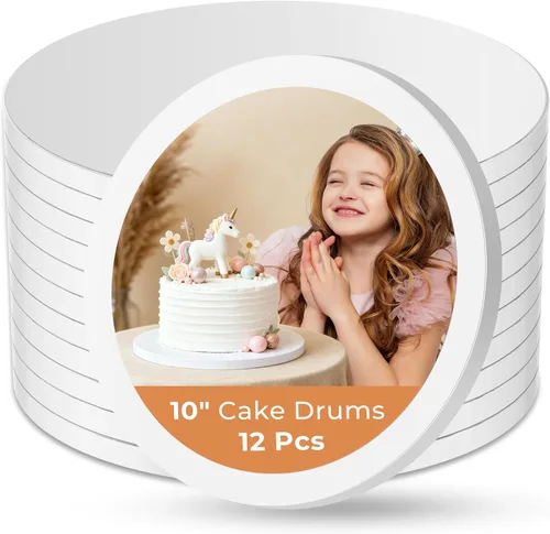 Vista 10 de Kootek Discos para Pasteles Redondos de 10 Pulgadas, 1/2" de Grosor, Bordes Totalmente Envueltos Profesionales, Suministros de Decoración, Blanco