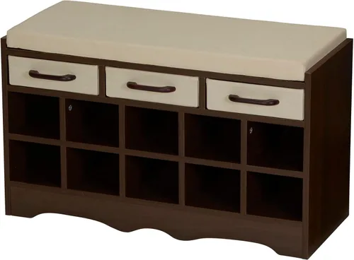 Vista 12 de Household Essentials Banco de zapatos de entrada con 10 cubículos, acabado de madera de fresno