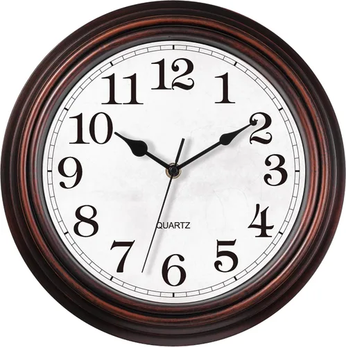 Vista 9 de Reloj de pared de 9 pulgadas, silencioso sin tictac, clásico, funciona con pilas, decorativo para sala de estar, dormitorio, baño, cocina y oficina