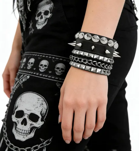 Vista 4 de 3PCS Leather Bracelets Set Studded Wrap Wrist Cuffs Punk Rock Y2K Emo Wide Wristband Accessories for Teens Women Men