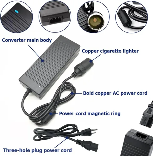 Vista 4 de Convertidor de CA a CC, adaptador de encendedor de cigarrillos de 120 W, 120 V/110 V a 12 V/10 A, adaptador de corriente CA/CC para refrigerador