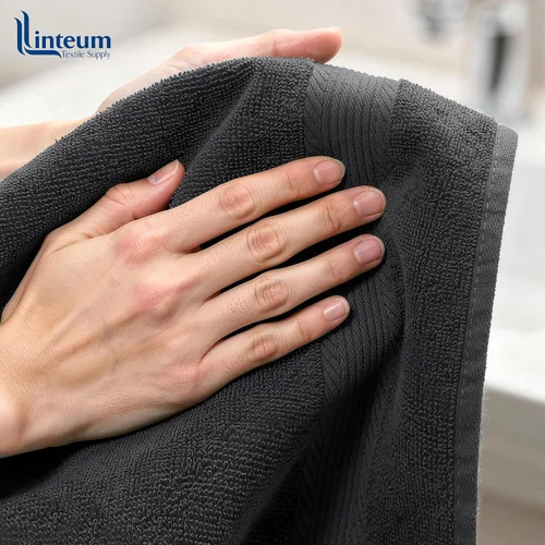 Vista 4 de Linteum Textile Supply Toalla de mano negra prémium de 16 x 27 pulgadas, 100% algodón, sin torsión, absorbente, de secado rápido, duradera