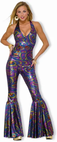 Vista 3 de Forum Novelties Disfraz de discoteca Funky Dancing Fox de los años 70 para mujer, multicolor, Morado