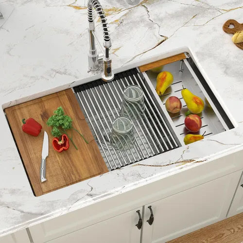 Vista 2 de Fregadero de 28x19x9 Inch Single Bowl Integrated Ledge Deep Bowl Handmade Under Counter Sink