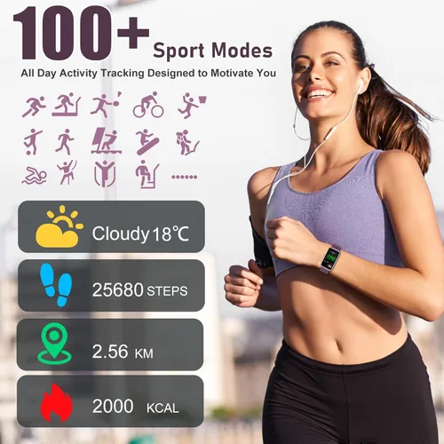 Vista 4 de Monitor de actividad física, reloj de fitness con frecuencia cardíaca 24/7, oxígeno en sangre, presión arterial, relojes inteligentes con más de 100