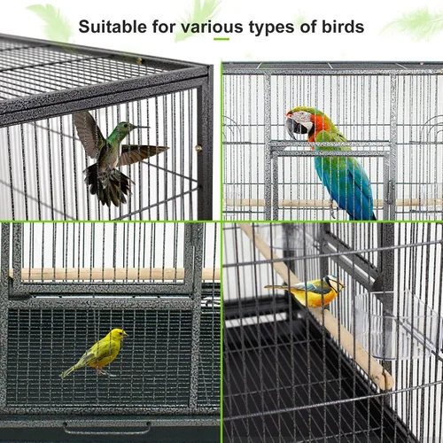 Vista 3 de Jaula grande de hierro forjado de 53 pulgadas con soporte rodante, jaulas para pájaros para cacatúas, color gris africano, agapornis, pinzón canario