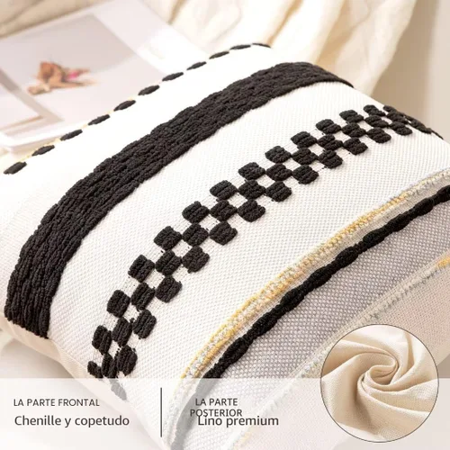 Vista 2 de Fundas de almohada decorativas estilo bohemio de 18x18, juego de 2, para sofá, cama, fundas de cojín cuadradas a rayas para granja, fundas