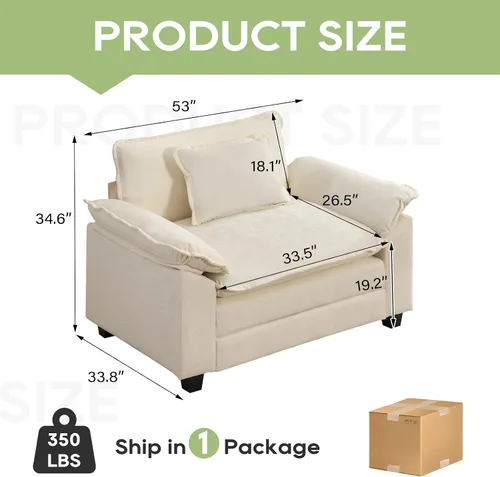Vista 2 de Oprisen Sofá Seccional Modular, Cómodo Cloud Couch Sofá Seccional, Sofá Cama de Chenilla con Asiento Profundo con Almohadas Decorativas para Sala