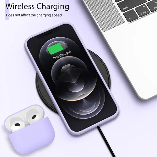 Vista 5 de ORNARTO Funda compatible con iPhone 12 PRO MAX de 6.7 pulgadas, silicona líquida delgada de 3 capas de goma de gel suave cubierta completa con forro