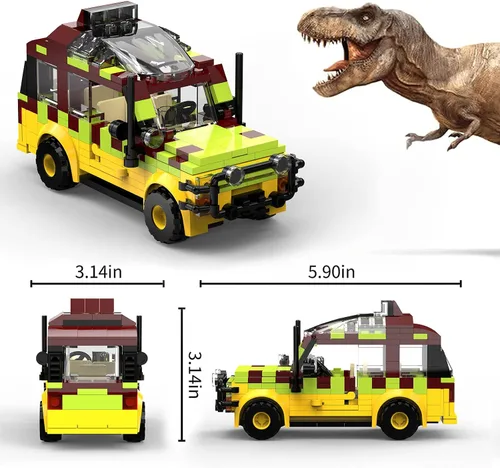Vista 4 de Tenhorses Jurassic - Juego de construcción de autos de dinosaurio World Off-Road de película jurásica, juguetes de ladrillo (309 piezas), regalos