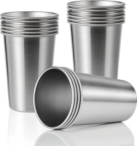 Vista 13 de Paquete de 12 vasos de acero inoxidable de 16 onzas, saludables, irrompibles y apilables, vasos de metal para beber, vasos de cerveza