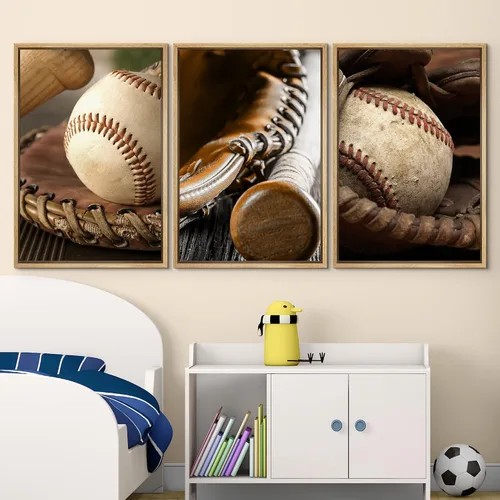 Vista 388 de wall26 Lienzo enmarcado para pared, juego de arte de primer plano, detalles de costuras de béisbol, atletas deportivos, fotografía, moderno