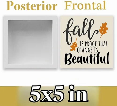 Vista 2 de Letrero rústico de madera con texto en inglés "Fall is Proof That Change is Beautiful", decoración de obra de arte de otoño y Acción de Gracias