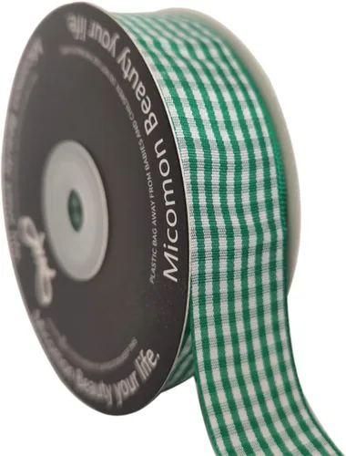 Vista 43 de Rollo de cinta a cuadros a cuadros verde manzana, 25 yardas cada rollo, 100% poliéster (3/8 pulgadas, verde manzana)