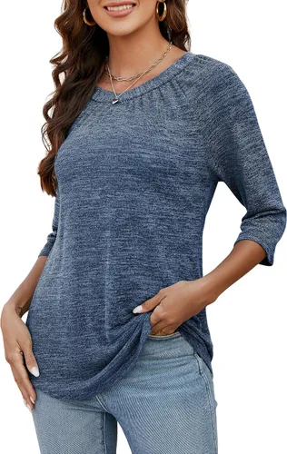 Vista 3 de Blusa casual de manga 34 para mujer, ajuste holgado, para usar con leggings