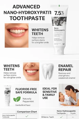Vista 6 de Paquete de 2 pasta dental blanqueadora probiótica sin flúor con hidroxiapatita para reparación de esmalte, aliento fresco, eliminación de manchas