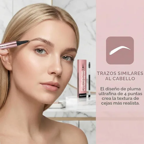 Vista 2 de Bolígrafo de cejas de 4 puntas con cepillo, larga duración de 24 horas, efecto microblading impermeable, 6 colores disponibles, trazos similares al