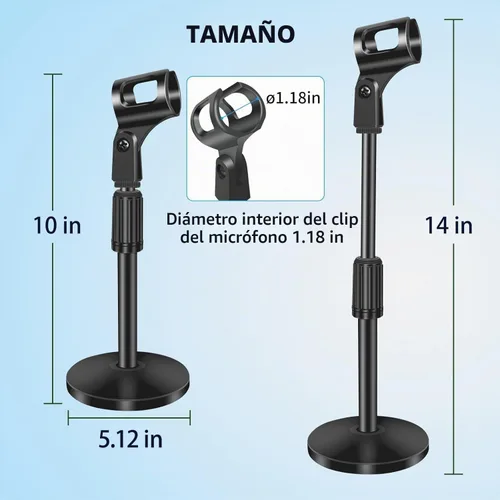 Vista 2 de Soporte de micrófono de escritorio pequeño, soporte de micrófono de escritorio de acero ajustable con clip de micrófono para Blue Yeti Snowball