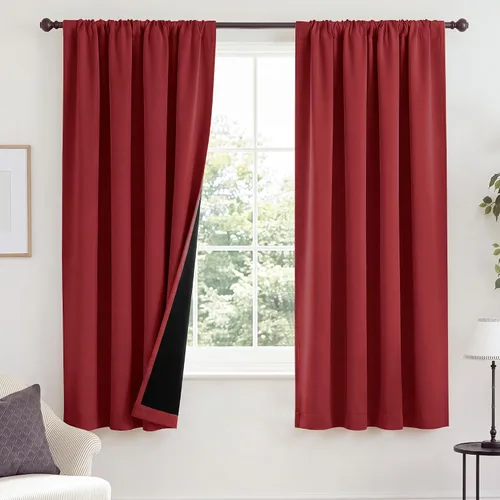 Vista 125 de NICETOWN Biscotti Beige 100% Cortinas opacas de 45" de largo para cocina, bolsillo con varilla para sótano completamente opaco, cortinas térmicas