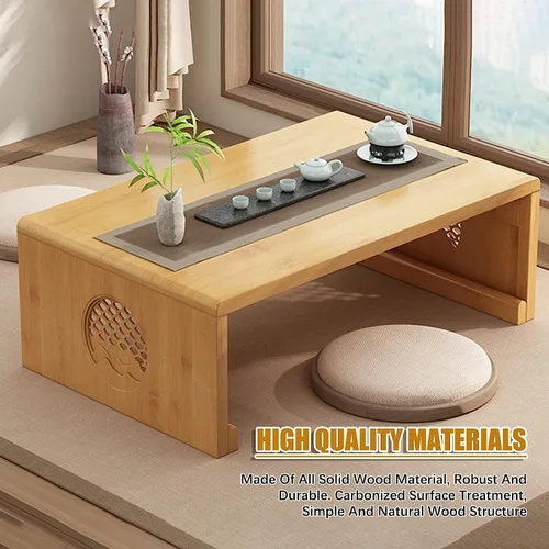 Vista 4 de Mesa de Centro Mesa de centro para sala de estar, mesa de café plegable con diseño de ventana panorámica, mesa de té baja japonesa para sentarse