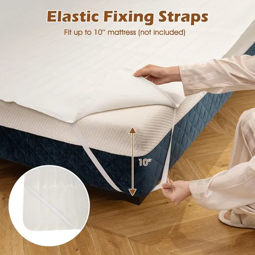 Vista 6 de Protector de colchón con calefacción, 80 x 78 pulgadas, protector de colchón eléctrico con 8 niveles de calor, 4 tiempos, protección contra