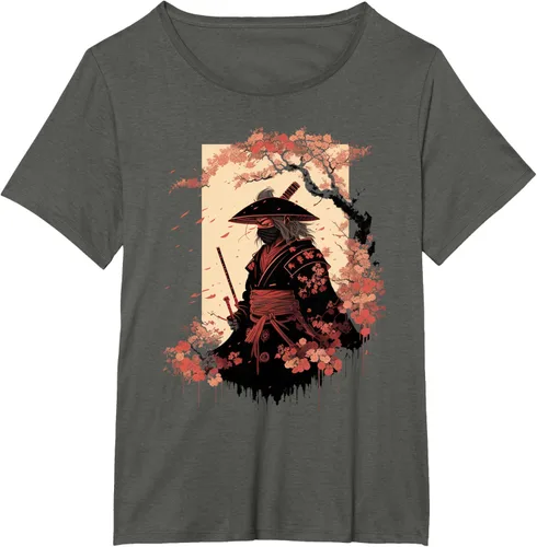 Vista 87 de Camiseta estética vintage samurái de arte japonés samurái retro cereza, Negro