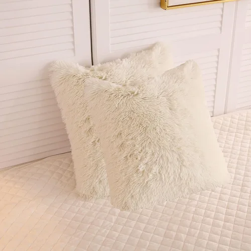 Vista 25 de LIFEREVO Paquete de 2 fundas de almohada de piel sintética, serie de lujo decorativa para el hogar de felpa peluda, funda de almohada peluda súper