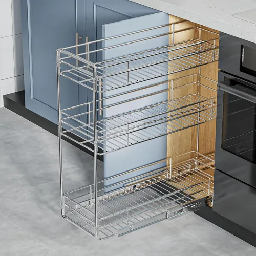 Vista 6 de ROOMTEC Organizador de gabinete extraíble de 3 niveles para gabinete estrecho (5.5 pulgadas de ancho x 20.5 pulgadas de profundidad), organizador