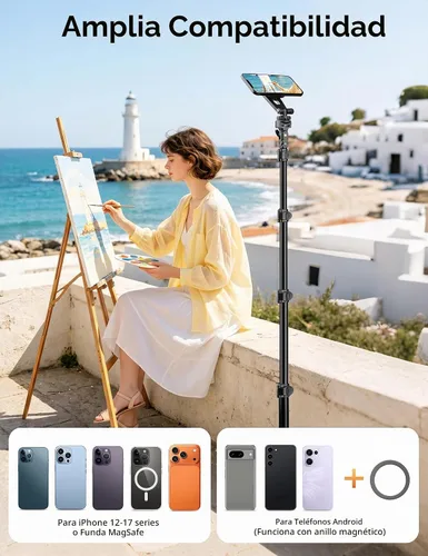 Vista 6 de Trípode magnético de 71 pulgadas para cámara de iPhone con control remoto