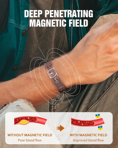 Vista 5 de Jecanori Pulseras magnéticas de cobre eficaces para hombres, pulsera magnética ultra fuerte con tamaño también