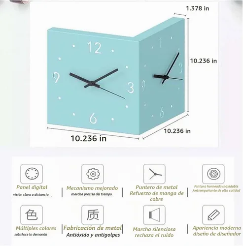 Vista 7 de Reloj de pared Corne de doble cara, reloj de pared de esquina luminoso con sensor con escala numeral, funciona con pilas, silencioso