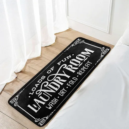 Vista 7 de Alfombra antideslizante para cuarto de lavado, alfombra de pasillo para cocina, baño, lavandería, color negro, 39 x 20 pulgadas