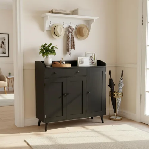 Vista 6 de DIYART - Cómoda grande para zapatos en negro, con capacidad para calzado hasta la talla 16, armario de almacenamiento de zapatos con 3 puertas y 1
