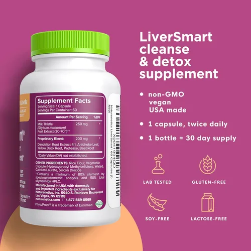 Vista 2 de LiverSmart, Cardo de leche europeo más 5 ingredientes adicionales que ayudan al hígado, Contiene 6 isómeros de silimarina, Probado