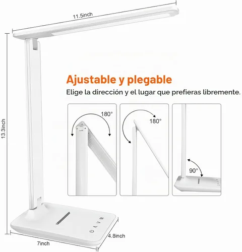 Vista 2 de karidi Lámpara de Escritorio LED Regulable Lámpara de Mesa con Puerto de Carga USB, 5 Modos de Iluminación, Control Sensible, Luz de Escritorio