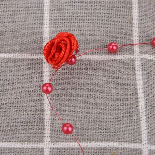Vista 2 de 32.8 ft/roll 0.118 in Rose Artificial Pearl Wire Beads Garland String Decoración de la boda, cuentas de cristal de imitación (rojo)