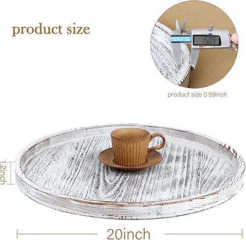 Vista 2 de Gurfuy Bandeja de Mesa Otomana Redonda Extra Grande de 20" - Bandeja de Servir de Madera Rústica para Bandejas de Mesa de Café Decorativas de Gran