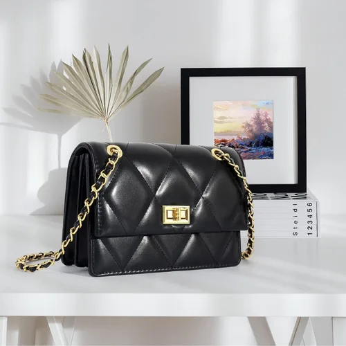 Vista 5 de Bolso cruzado acolchado para mujer, bolso de hombro de piel sintética con solapa, bolso cuadrado pequeño de cadena de moda, bolso de mano de noche