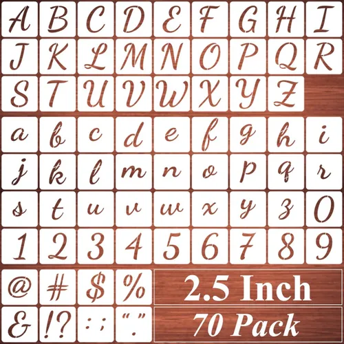 Vista 9 de Plantillas de letras del alfabeto de 1 pulgada para pintar, paquete de 70 plantillas de letras y números con letreros para pintar sobre madera