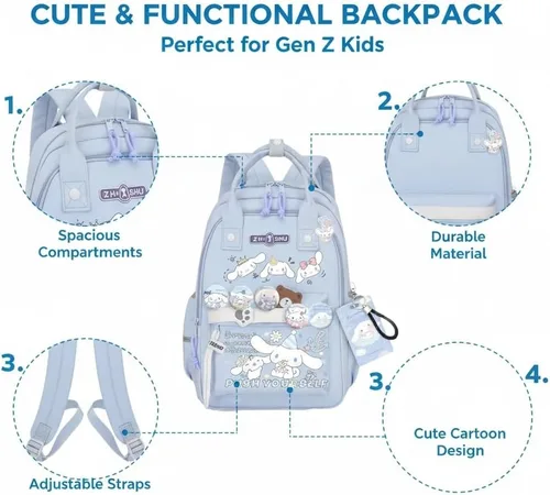 Vista 6 de Mochila Vivixilan Kawaii, Resistente al Agua y Transpirable con Múltiples Bolsillos, Adecuada para Viajes y como Regalo de Cumpleaños, Azul