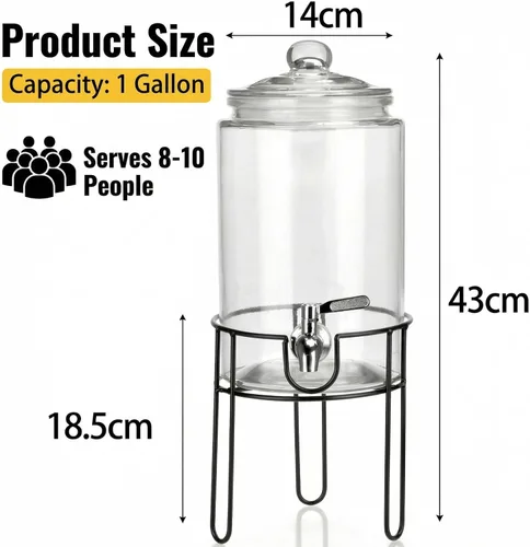 Vista 5 de Dispensador de bebidas de 1 galón con soporte, dispensadores de bebidas para fiestas, Navidad, dispensador de bebidas con grifo 100% a prueba