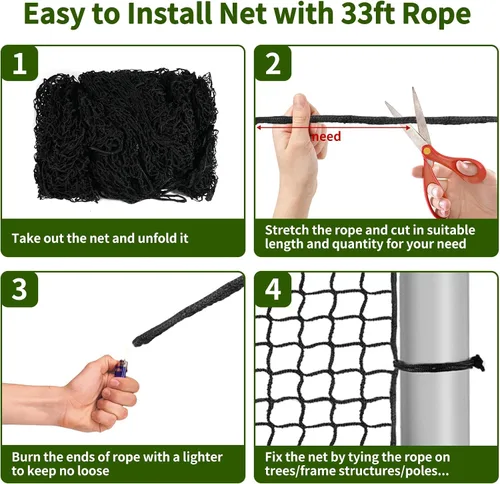 Vista 2 de Baseball Net Netting Batting Cage Net Backstop Net - Heavy Duty Nylon Sports Netting with 33FT Rope & Steel Hanging Kit, Multiple Sizes for Backyard