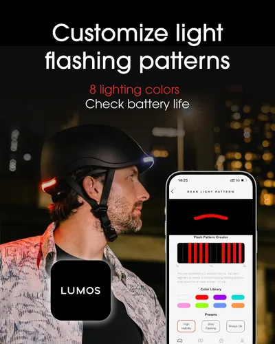 Vista 4 de Lumos Nyxel Smart Bike Helmet, Customizable Front and Back LED Lights with Turn Signals, 360° Visibility App Controlled Comfortable & Lightweight
