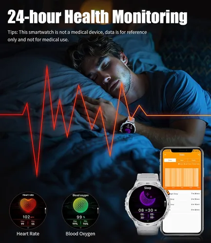 Vista 7 de LIGE Reloj inteligente militar para hombre, 730 mAh/1.75 pulgadas, pantalla táctil HD AMOLED, con linterna LED para Android iOS, rastreador