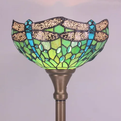 Vista 3 de Tiffany - Lámpara de pie tipo antorcha de vitral de 12 x 12 x 67 pulgadas, luz de esquina antigua (libélula verde)