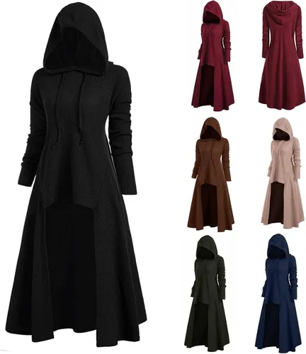 Vista 7 de Vestido de sudadera con capucha para mujer manga larga elástica capa talla grande medieval retro vintage abrigo de Halloween Blanco M