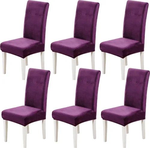 Vista 17 de Juego de 2 fundas de terciopelo suave para sillas de comedor, fundas elásticas de terciopelo para sillas, color negro
