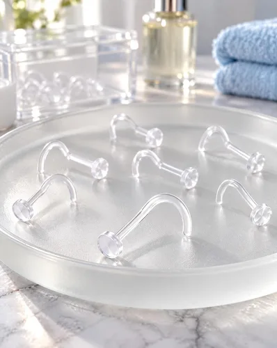 Vista 4 de Anillo de nariz transparente Bioflex, aretes de nariz en forma de L, sacacorchos para la nariz, piercing para el cuerpo, conjunto de joyas