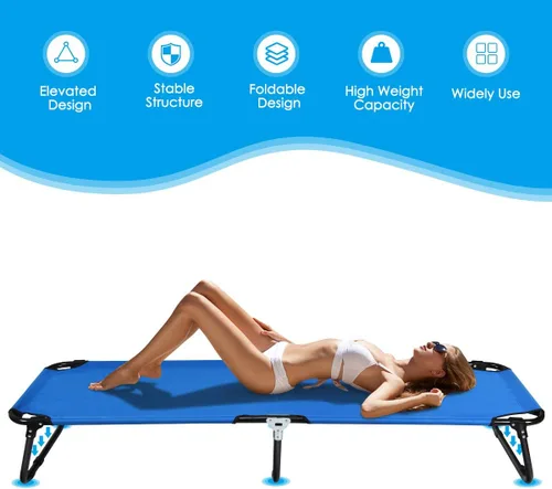 Vista 9 de Giantex Catre plegable de camping para adultos, cama portátil con tela Oxford 600D, marco resistente, capacidad de 350 libras, uso en 1 paso, silla