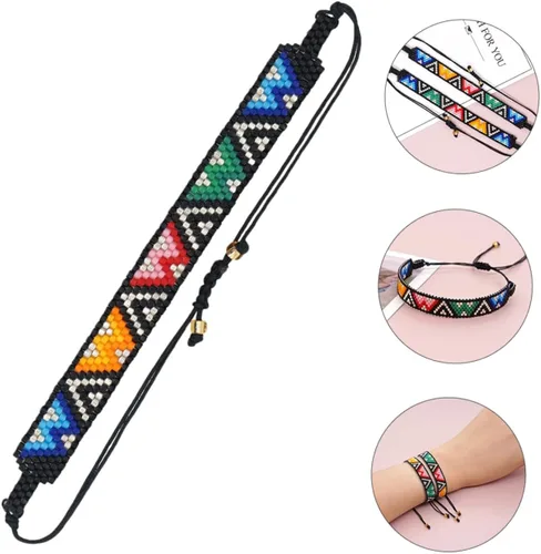 Vista 5 de KESYOO Muñequeras para mujer, pulseras geométricas de cuentas, pulseras ajustables para mujer, pulsera para dijes, pulsera dorada ajustable, pulsera